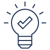 Lightbulb icon with check mark in the center.